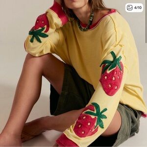 Free People Yellow Sweater with Strawberry Design